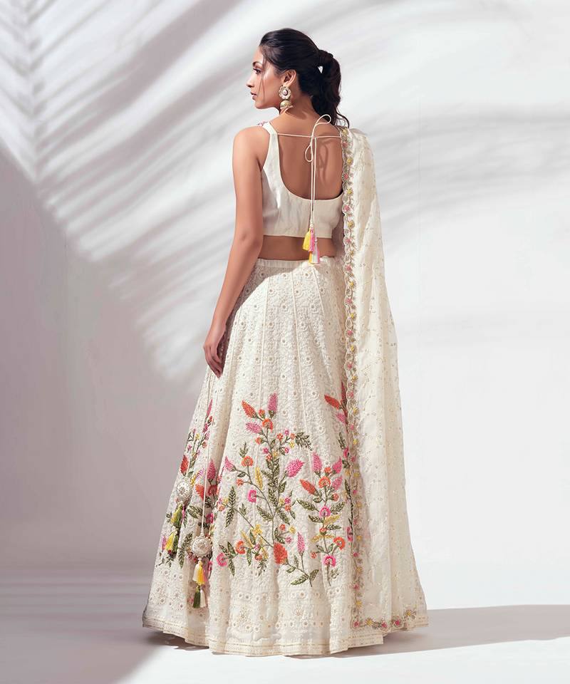 Function Wear Heavy Work White Color Lehenga Choli