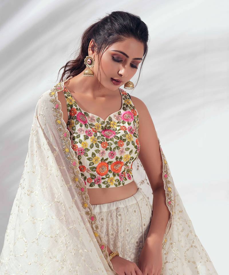 Function Wear Heavy Work White Color Lehenga Choli