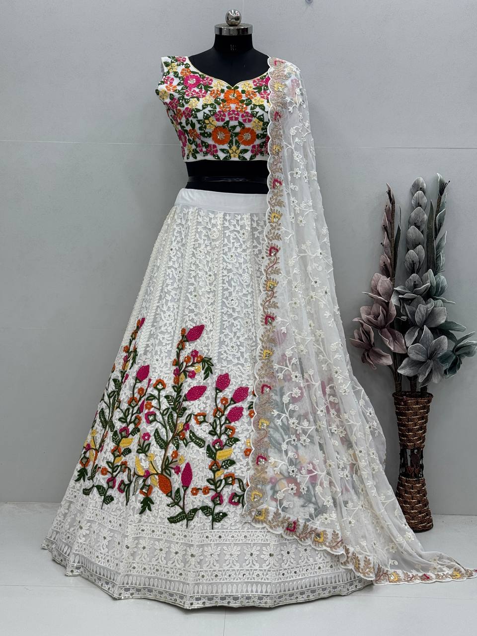 Function Wear Heavy Work White Color Lehenga Choli