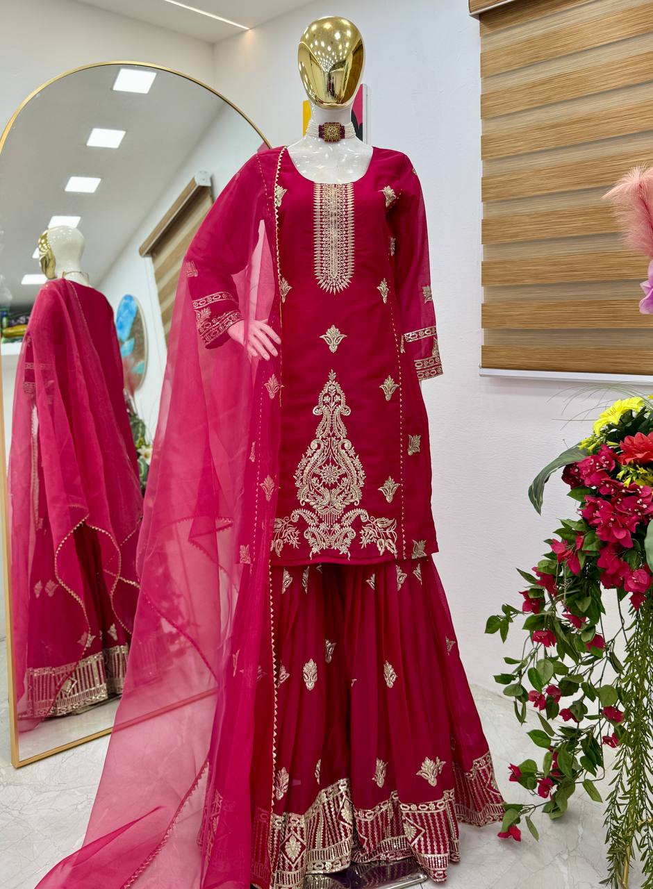 Lovely Sequence Work Pink Color Palazzo Suit