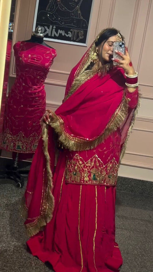 Beautiful Embroidery Work Pink Color Top With Lehenga choli