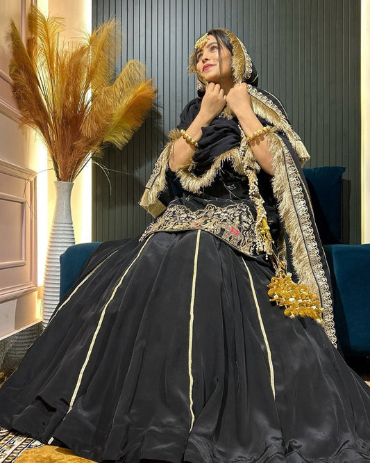 Beautiful Embroidery Work Black Color Top With Lehenga choli