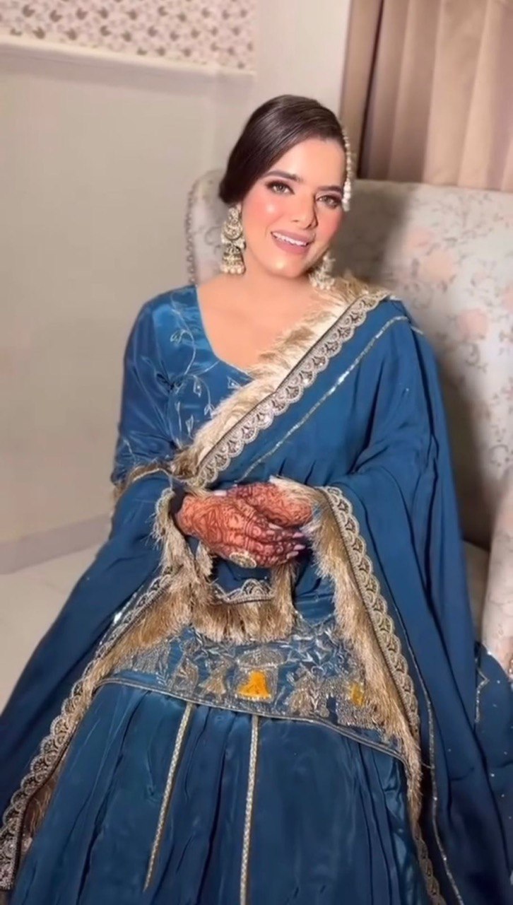 Beautiful Embroidery Work Navy Blue Color Top With Lehenga choli