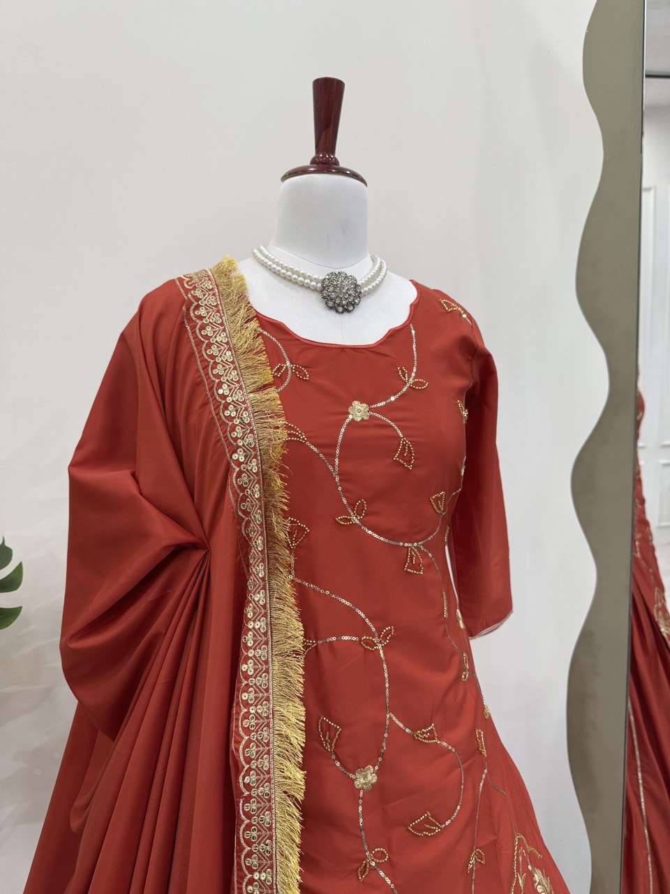 Exclusive Sequence Work Brown Color Top With Lehenga Choli