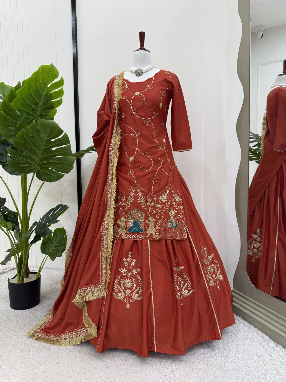 Exclusive Sequence Work Brown Color Top With Lehenga Choli