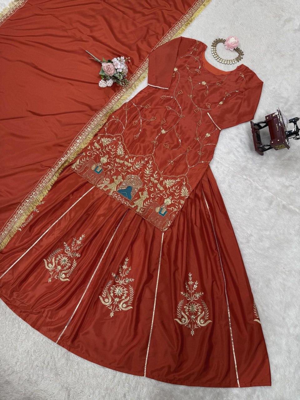 Exclusive Sequence Work Brown Color Top With Lehenga Choli