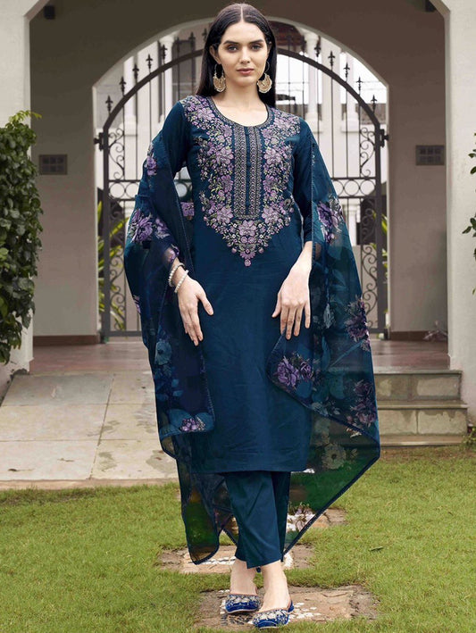Good Looking Digital Print Blue Color Suitset