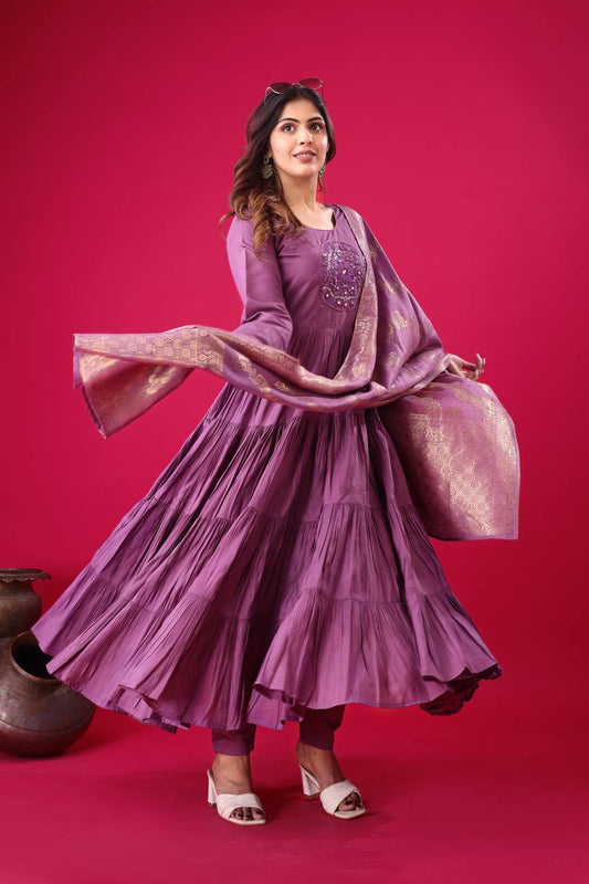 Decent Roman Silk Lavender Color Gown