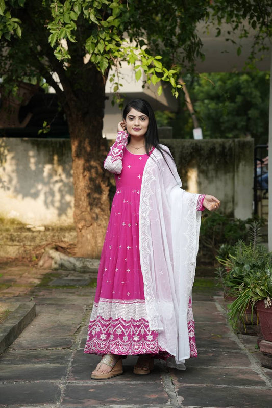 Flattering Heavy Work Pink Color Anarkali Suit