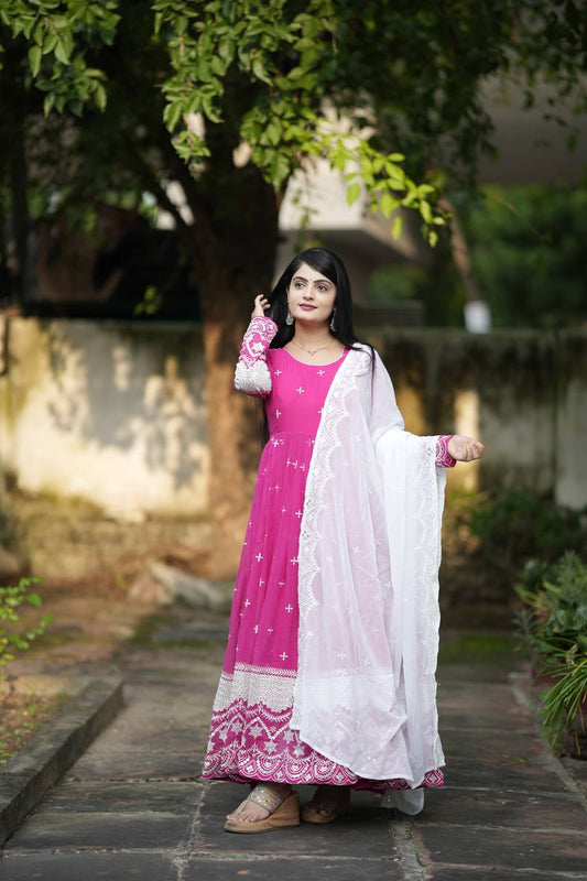 Flattering Heavy Work Pink Color Anarkali Suit