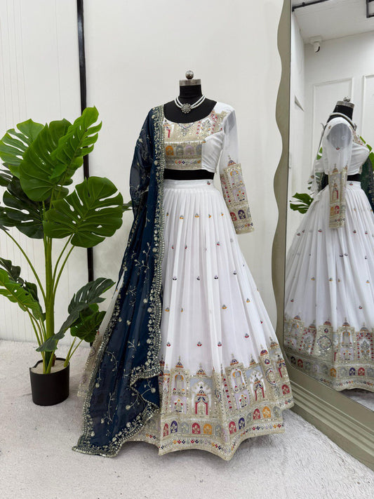 Wedding Wear Heavy Work White Color Lehenga Choli