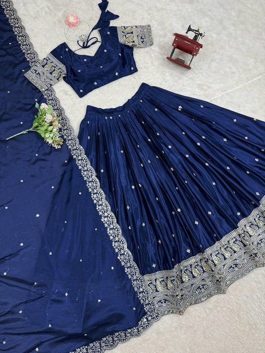 Festive Wear Heavy Work Navy Blue Color Lehenga Choli