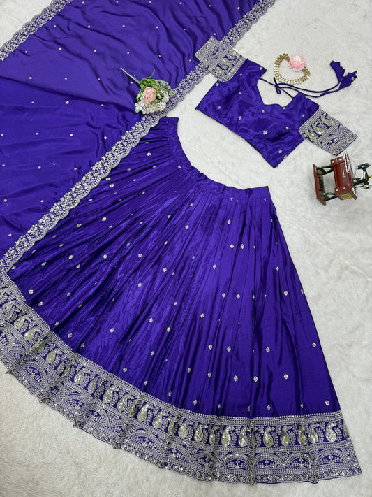 Festive Wear Heavy Work Purple Color Lehenga Choli