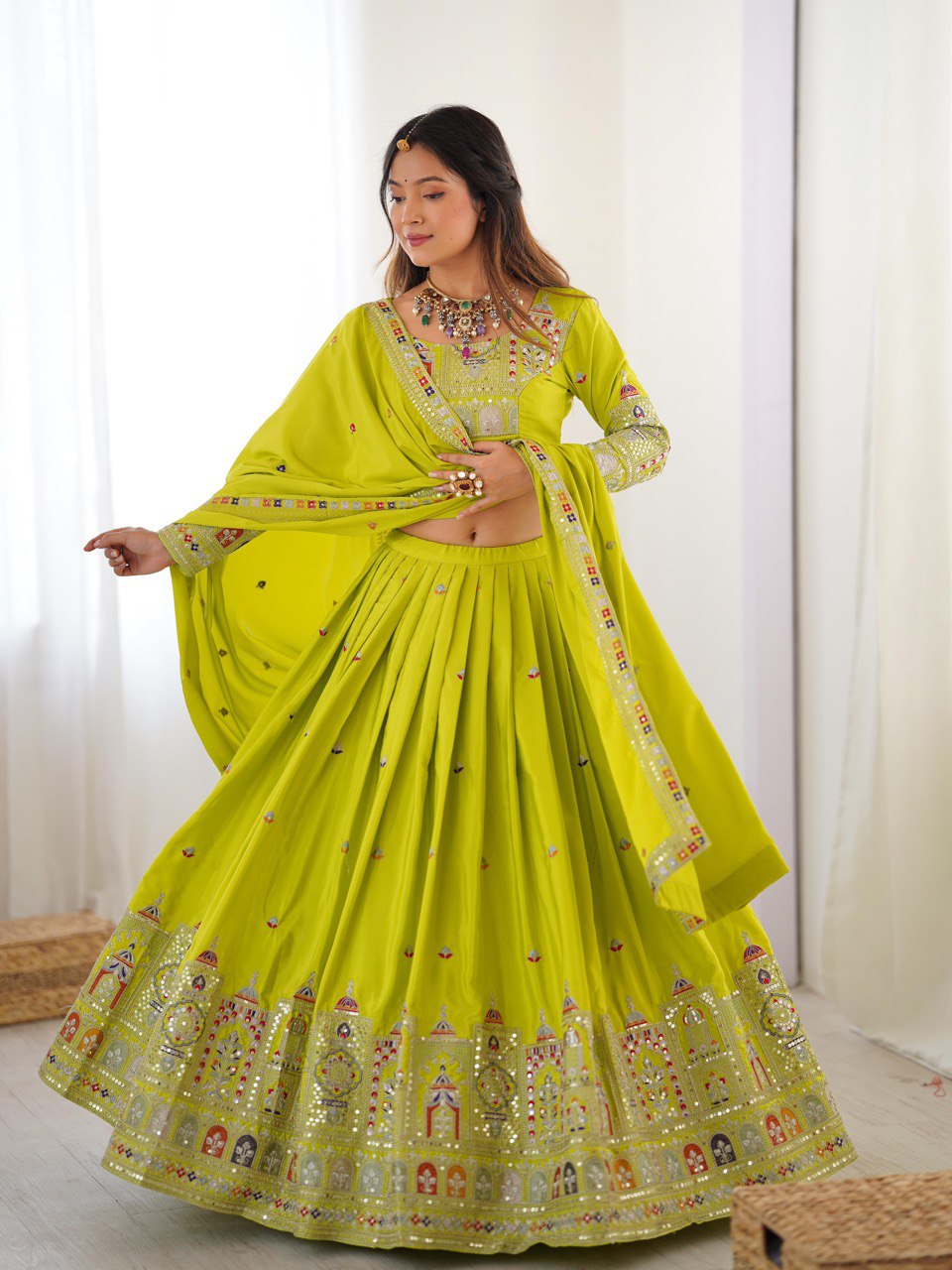 Marriage Special Sequence Work Lemon Color Lehenga Choli