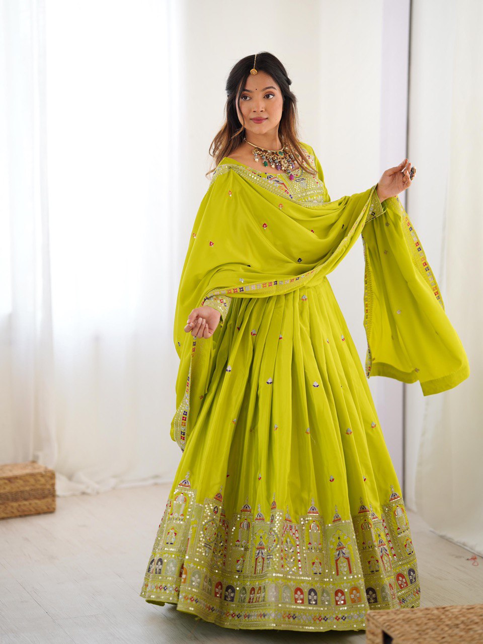 Marriage Special Sequence Work Lemon Color Lehenga Choli
