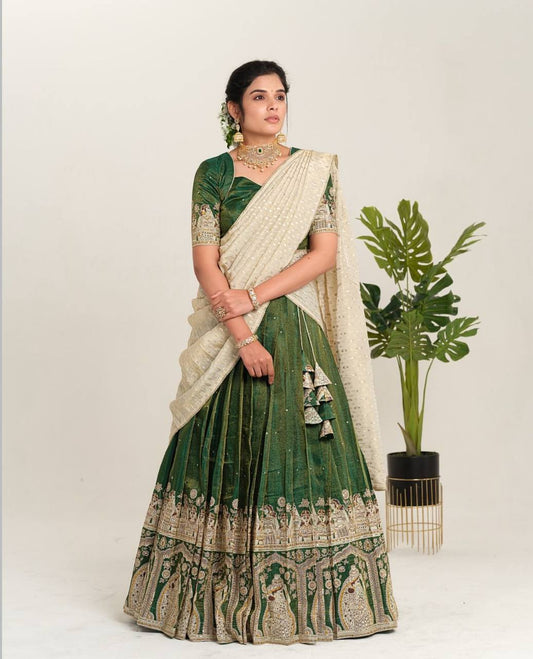Wedding Wear Embroidery Work Green Color Lehenga Choli