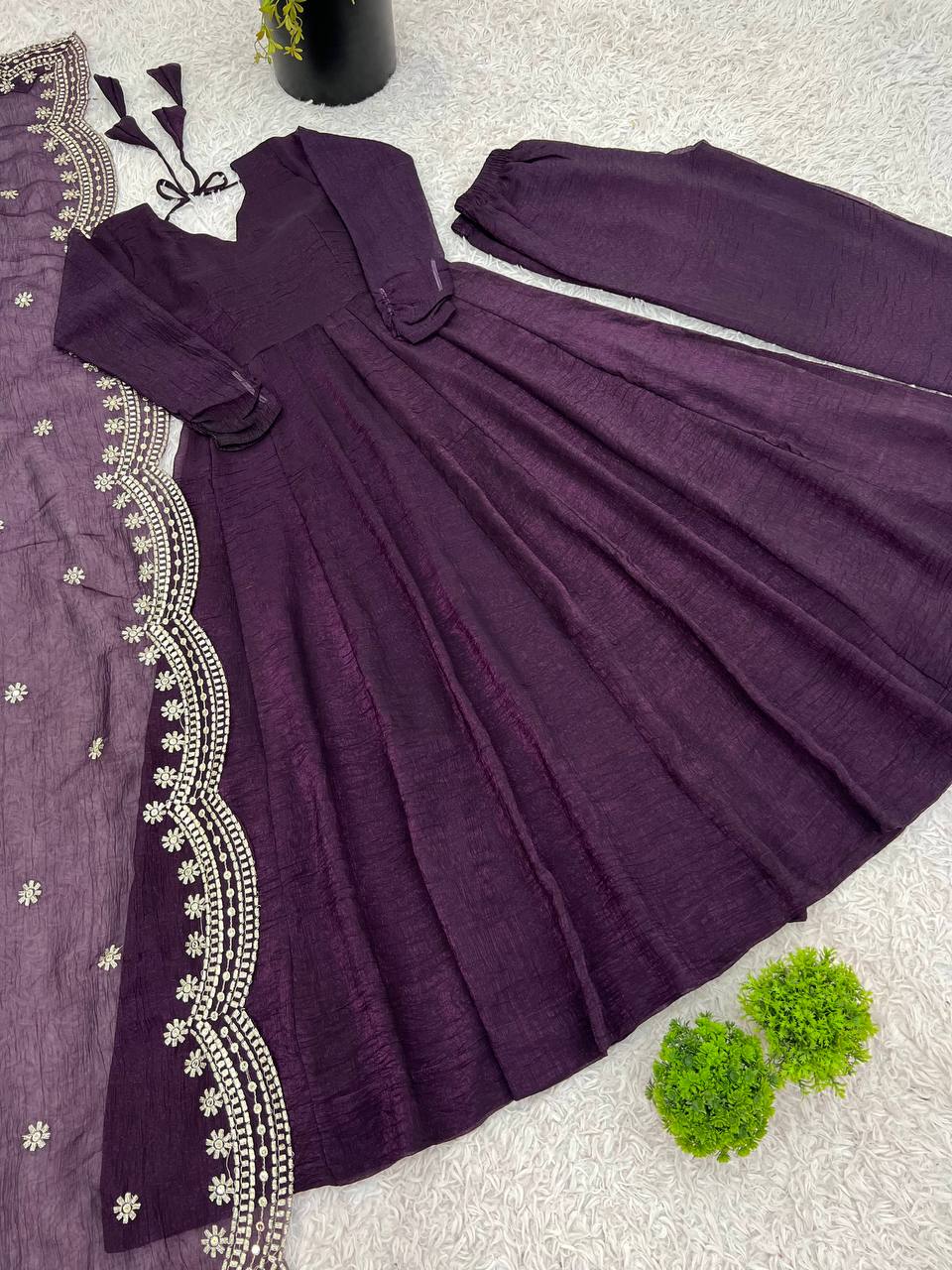 Awesome Sequence Work Wine Color Anarkali Gown