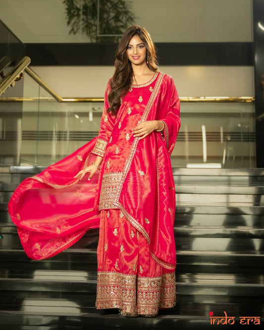 Function Wear Sequence Work Pink Color Palazzo Suit