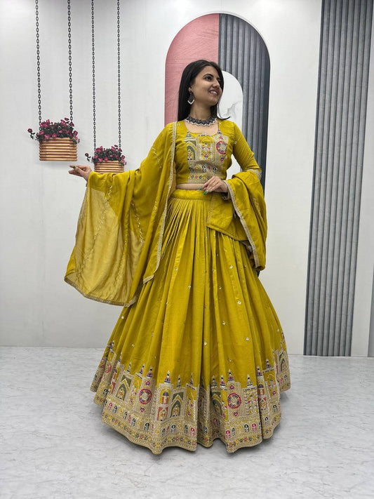 Occasion Wear Sequence Work Mustard Color Lehenga Choli