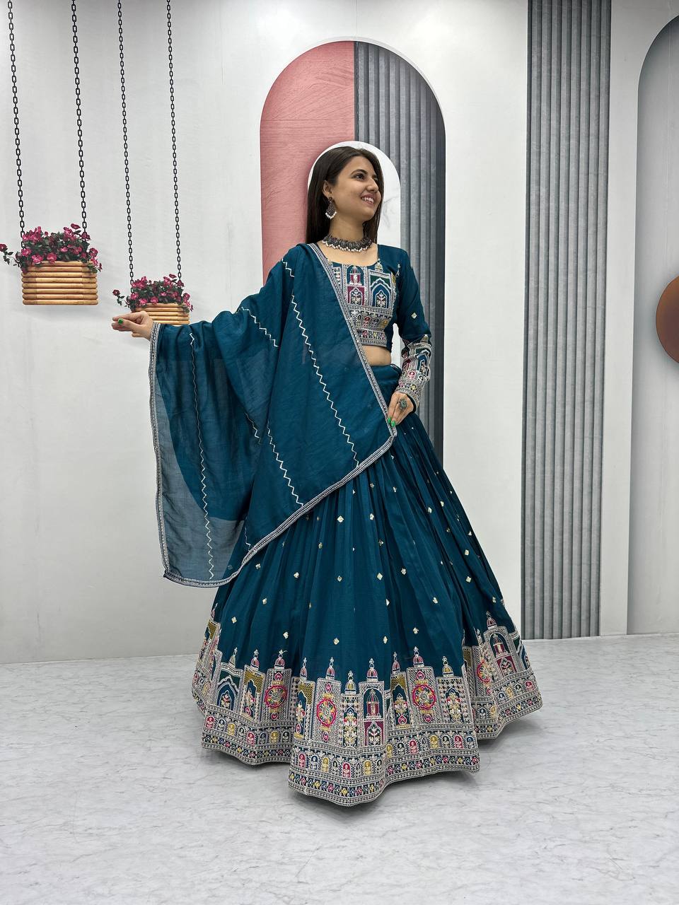 Occasion Wear Sequence Work Teal Blue Color Lehenga Choli