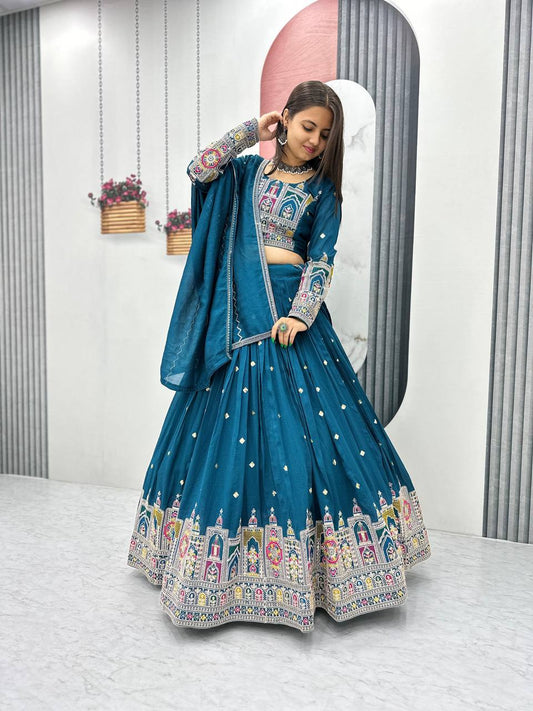 Occasion Wear Sequence Work Teal Blue Color Lehenga Choli