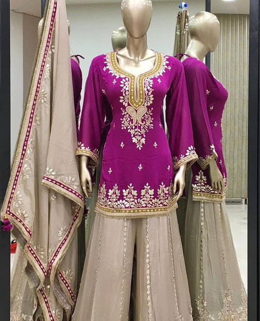 Awesome Sequence Work Pink Color Sharara Suit