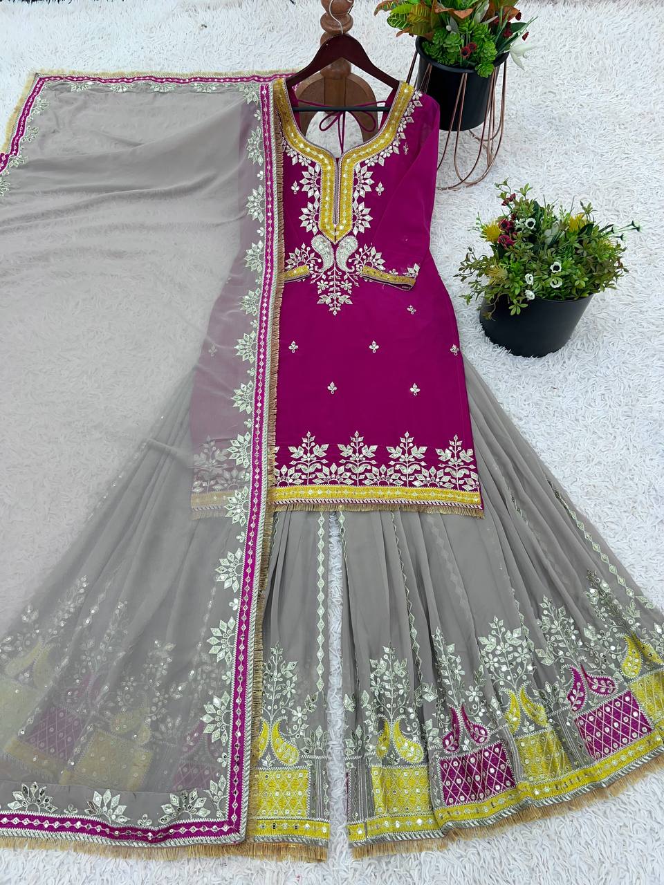 Awesome Sequence Work Pink Color Sharara Suit