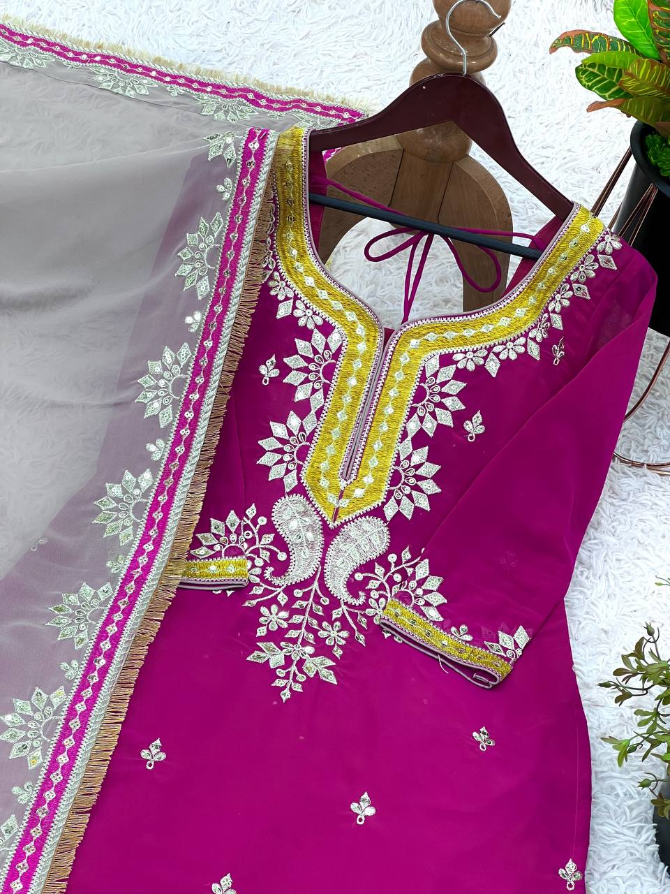 Awesome Sequence Work Pink Color Sharara Suit