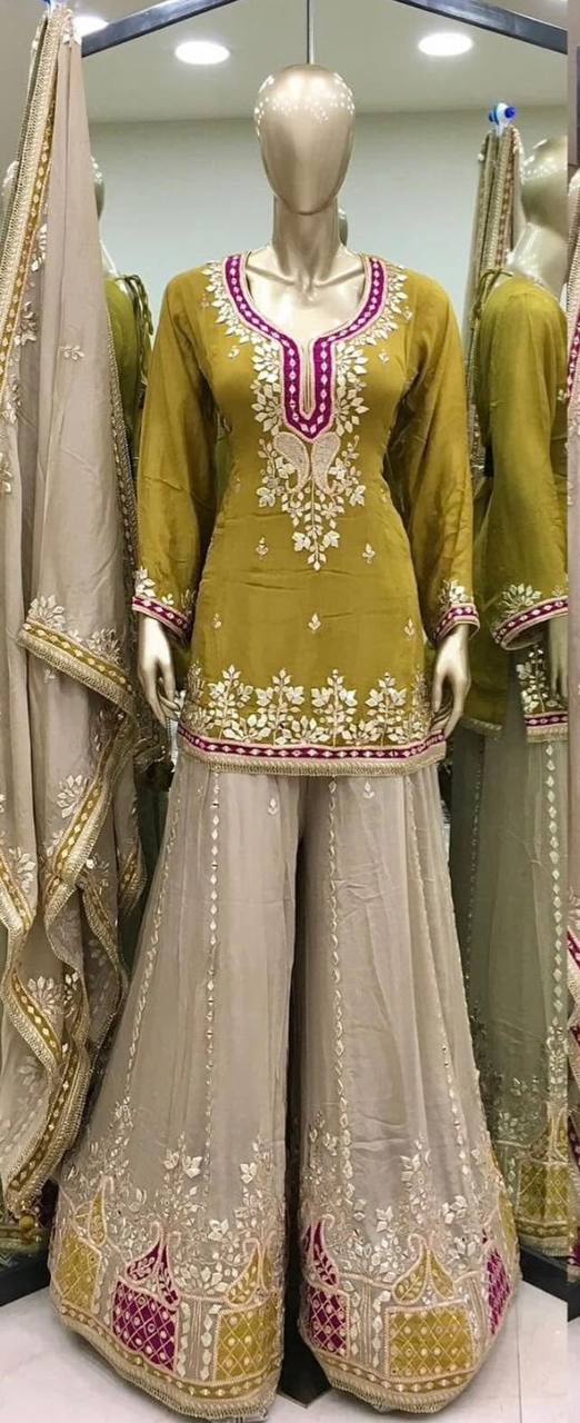 Awesome Sequence Work Mustard Color Sharara Suit