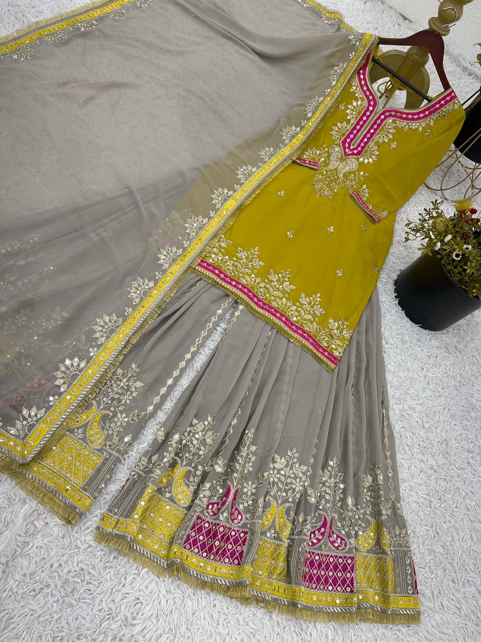 Awesome Sequence Work Mustard Color Sharara Suit