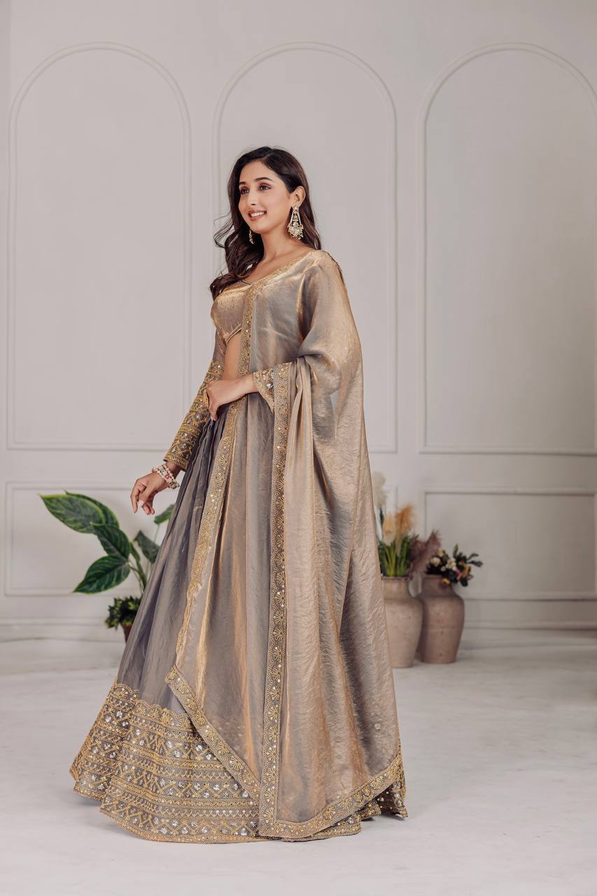 Wedding Wear Sequence Work Grey Color Lehenga Choli