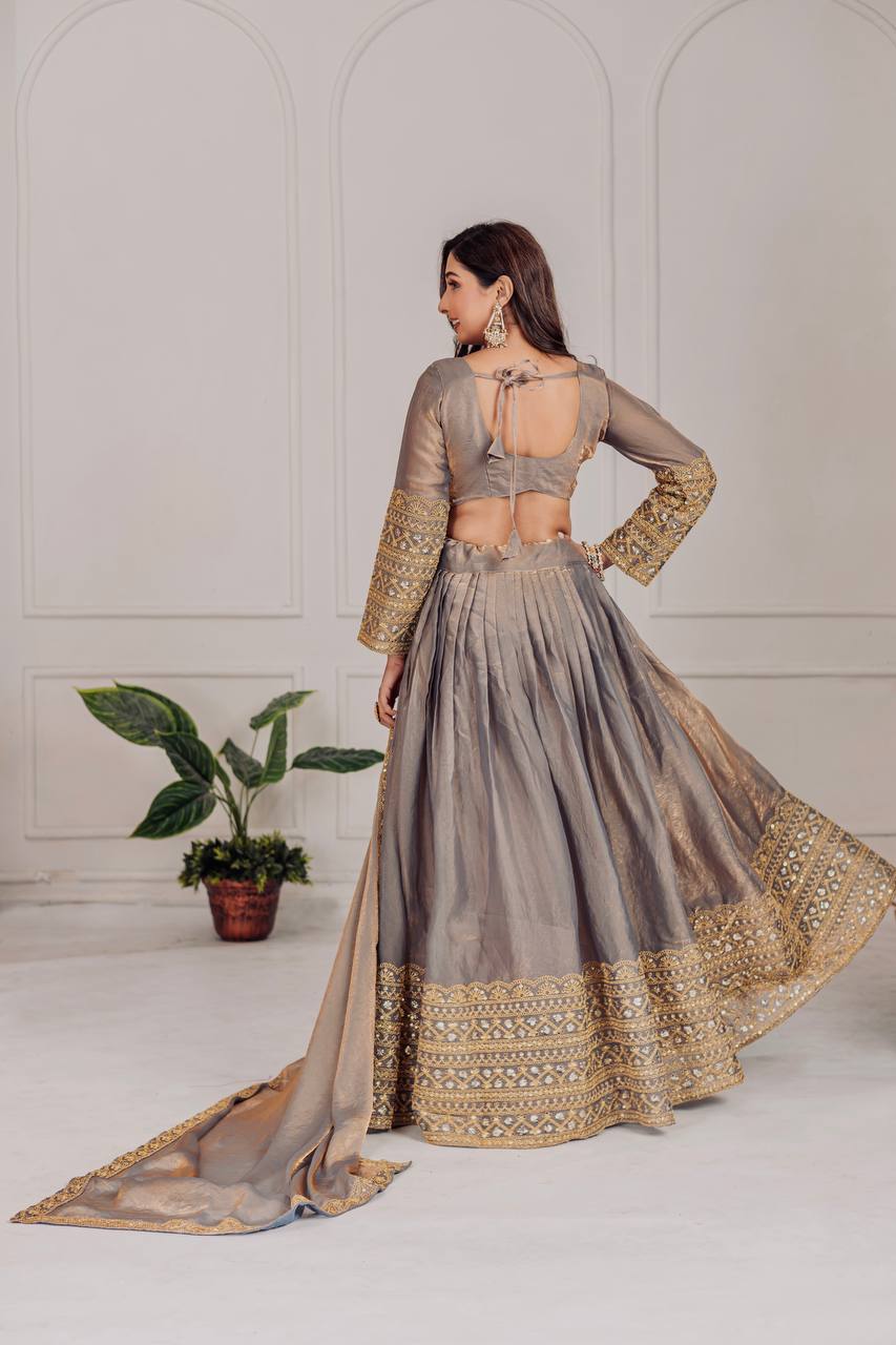 Wedding Wear Sequence Work Grey Color Lehenga Choli