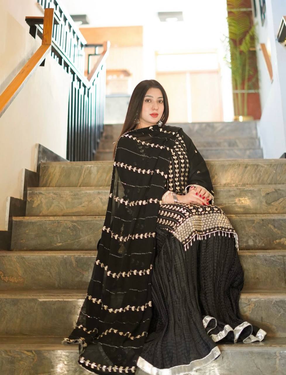 Captivating  Sequence Work Black Color Sharara Suit