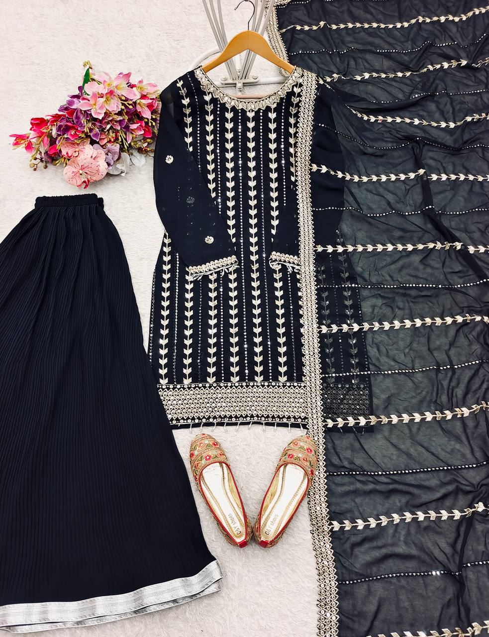 Captivating  Sequence Work Black Color Sharara Suit