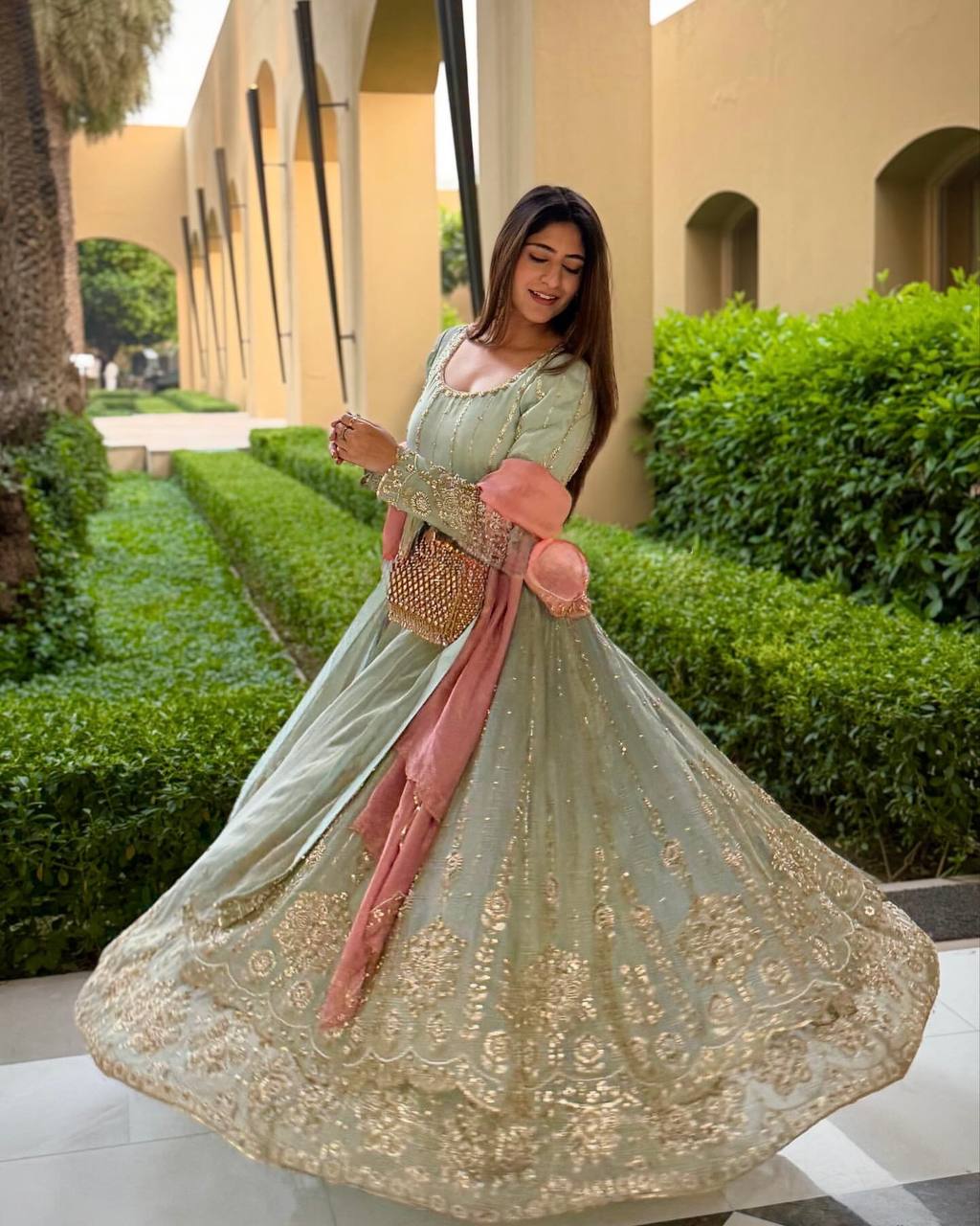 Good Looking Heavy Work Rama Color Top With Lehenga