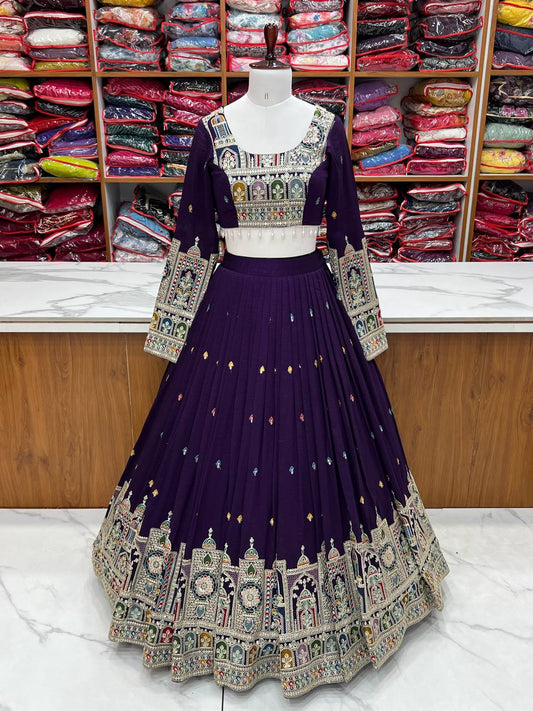 Occasion Wear Embroidery Work Purple Color Lehenga Choli