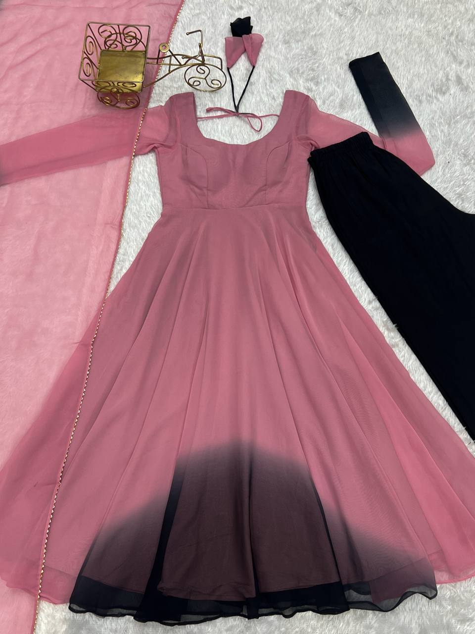 Elegant Georgette Onion Pink Color Anarkali Suit