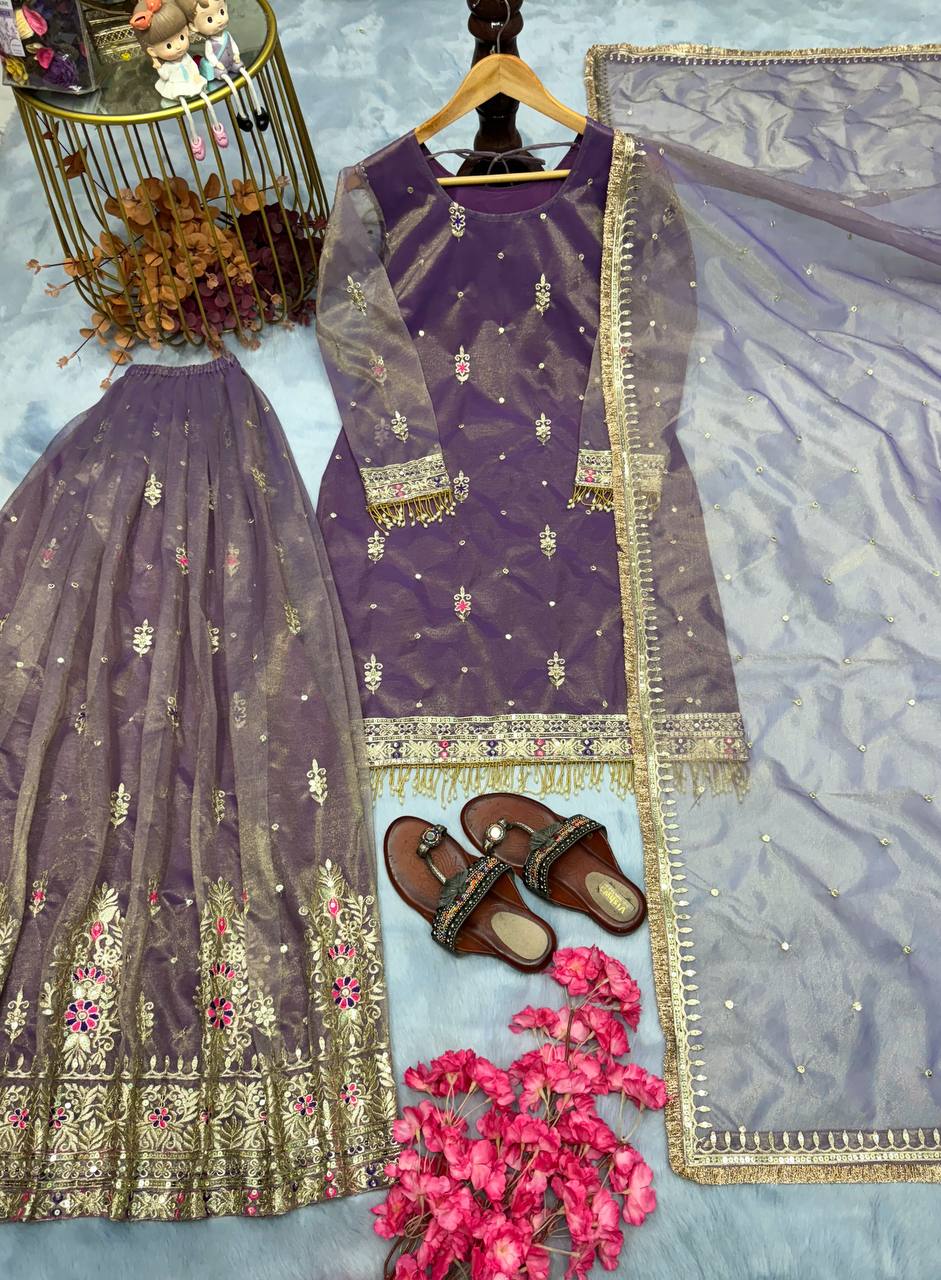 Good Looking Sequence Work Lavender Color Sharara Suit