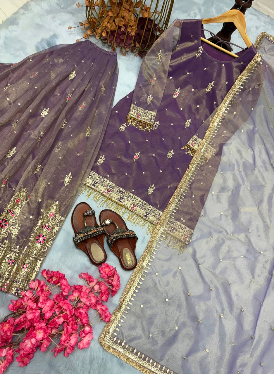 Good Looking Sequence Work Lavender Color Sharara Suit