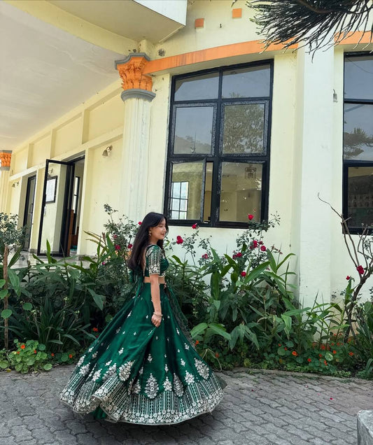 Marriage Special Heavy Work Green Color Lehenga Choli