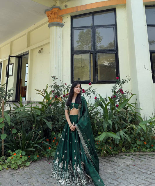 Marriage Special Heavy Work Green Color Lehenga Choli