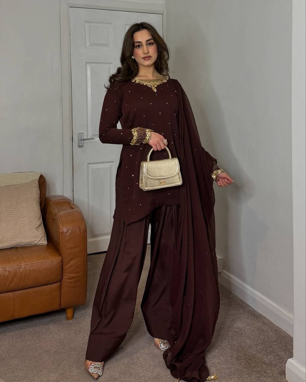 Adorable Sequence Work Brown Color Patiala Suit