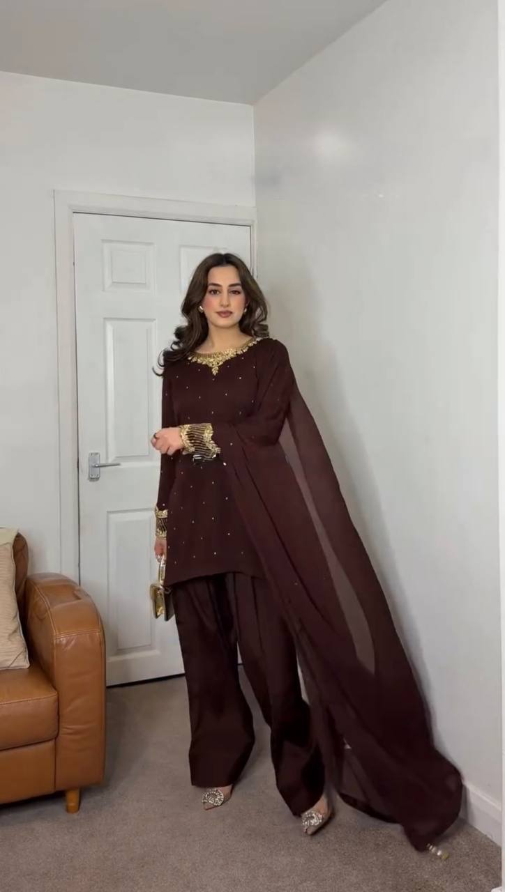 Adorable Sequence Work Brown Color Patiala Suit