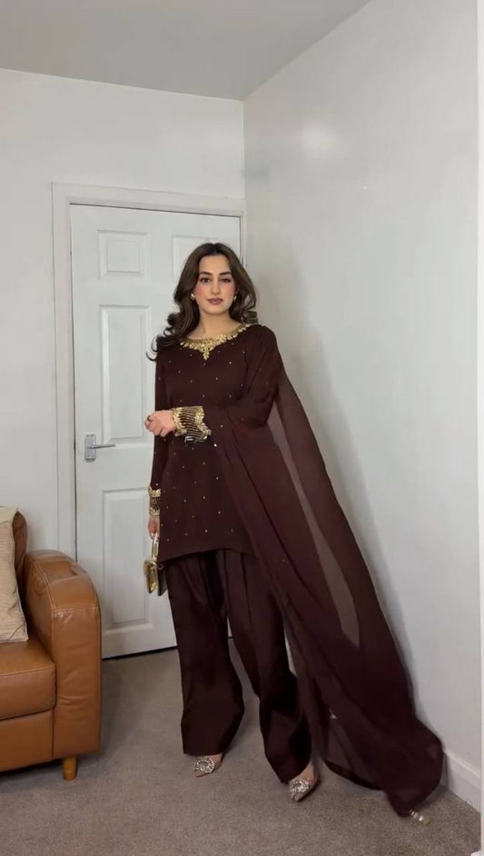 Adorable Sequence Work Brown Color Patiala Suit