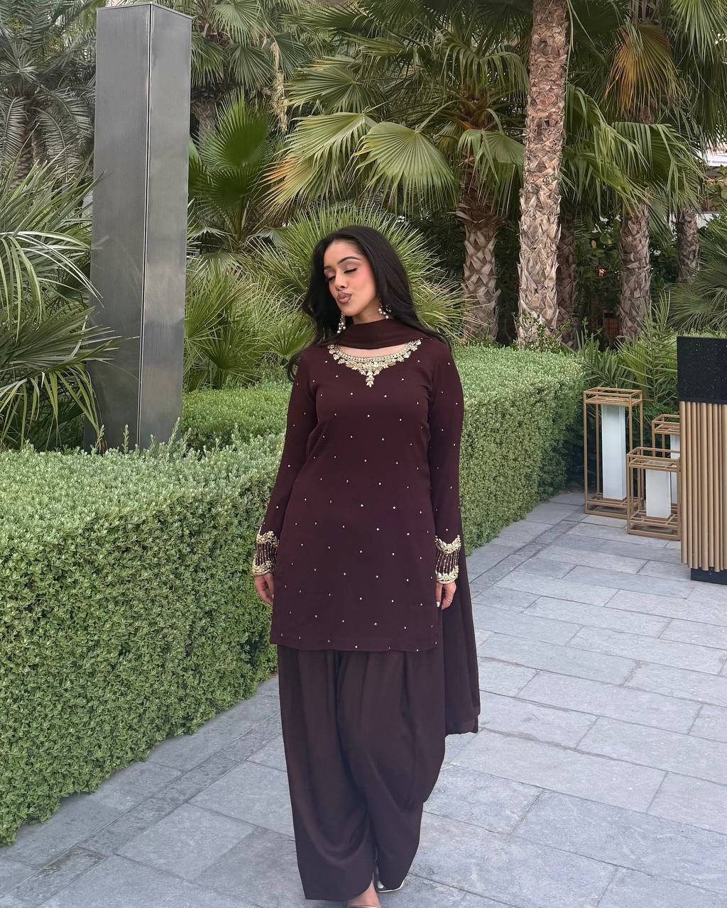 Adorable Sequence Work Brown Color Patiala Suit