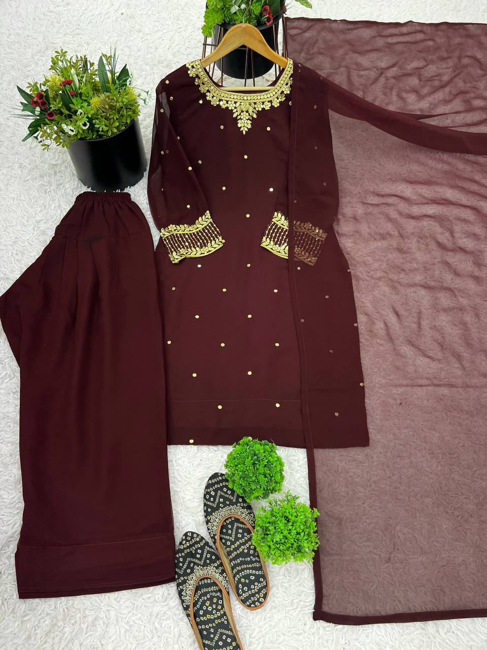 Adorable Sequence Work Brown Color Patiala Suit