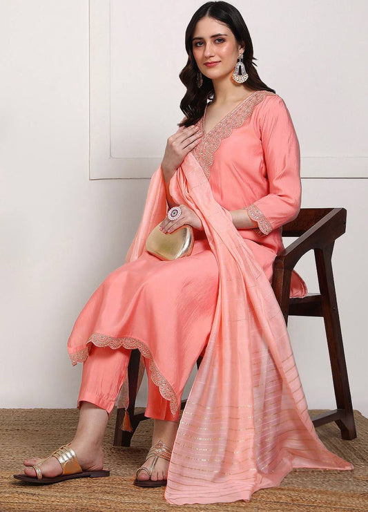 Decent Embroidery Work Light Pink Color Salwar Suit