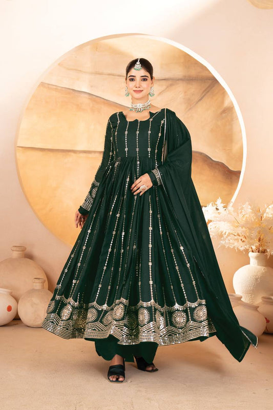 Captivating Georgette Green Color Anarkali Suit