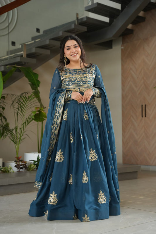 Attractive Embroidery Work Rama Color Gown