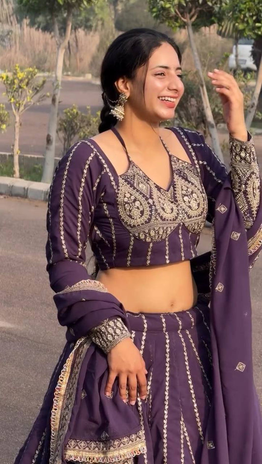 Delightful Embroidery Work Lavender Color Lehenga Choli